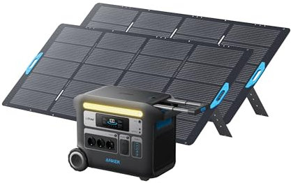 Anker SOLIX F2000 Solargenerator, 767 GaNPrime PowerHouse 2048Wh mit 2x 400W Solarpanel, tragbare Powerstation mit 2300W AC Ausgang und LifePO4 Akku für Zuhause, Camping, Wohnmobil