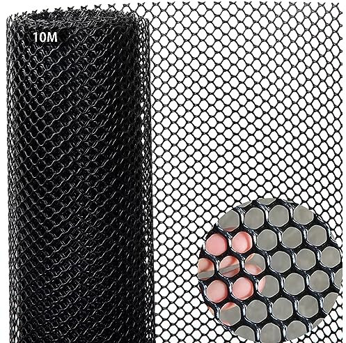 Plastic Chicken Wire Mesh Roll 10m Plastic Mesh Fencing Poultry Breeding Netting Garden Balcony Fence Mesh for Home Décor and Gardening, Temporary Fencing for Yard (40cm x 10m, Black)