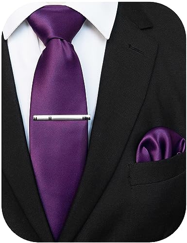 JEMYGINS Herren Krawatte mit Matte Oberfläche inklusive Einstecktuch und Krawattenklammer Set