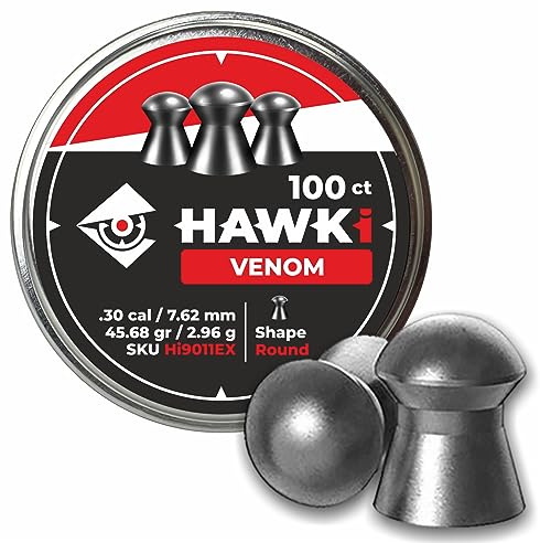Hawki Airgun Pellets Round Shape .30 Cal / 7.62mm Caliber (45.68 gr/2.96 g) 100 ct Hi9011EX (Round Shape, Premium Series) | Designed for Hunting