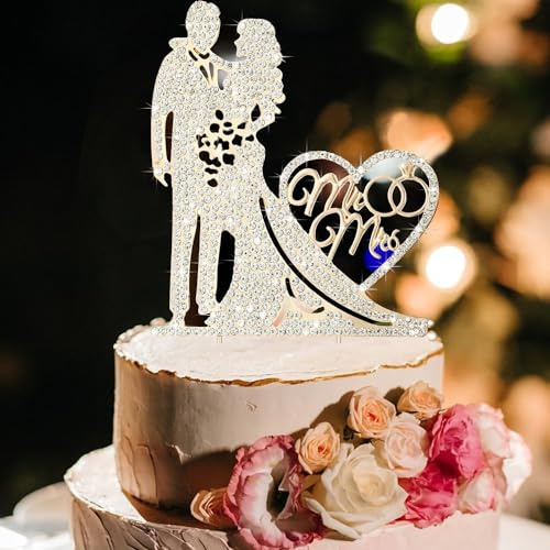 Cake Topper Hochzeit tortendeko Hochzeitstorte Topper | mit Strass Mr & Mrs Deko Hochzeit Torte für Mädchen Hochzeit Jahrestag Geburtstag Partei (Gold 01)