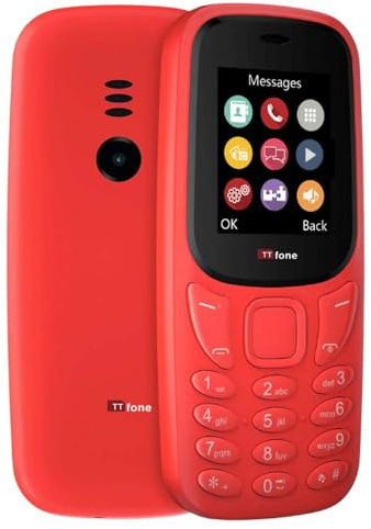 TTfone TT170 UK Sim Free Simple Feature Mobile Phone 1.8inch Screen Camera, Bluetooth Game, Alarm - Pay As You Go (O2, with £0 Credit, Red)