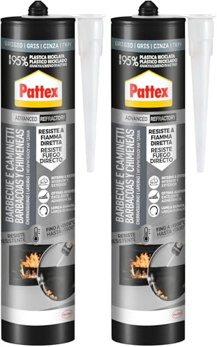 Pattex Silicona barbacoas y chimeneas, gris, resiste al fuego, 500gr (Paquete de 2)