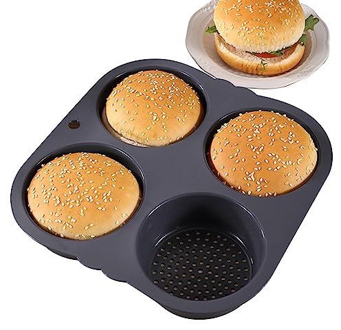 MAIDONG Molde de Silicona para Pan de Hamburguesa | Molde de Silicona para Hamburguesas de 4/6 cavidades - Molde Antiadherente Flexible para Hornear Pan para Muffins, Pasteles whoopie, Bollos para