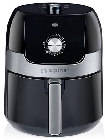 alpina Airfryer 3,5L - Heißluftfritteuse 1400W - Temperatur Einstellbar von 80 bis 200 °C - für 3 bis 5 Personen - Backofenmit Timer bis 60 Min - Spülmaschinefreundlich - Metal - Schwarz