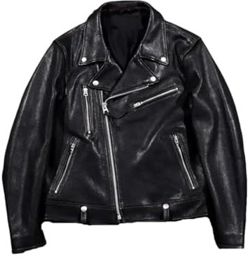 Echtes Leder Racer Mantel Vintage 1.2Mm Dicke Gegerbt Schaffell Jacke Schlanke Moto Lederjacke, Schwarz , XXXL
