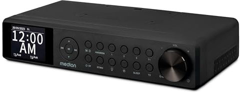 MEDION P66750 Radio de Cocina (Radio de Cocina Dab+, Radio FM con PLL, Pantalla a Color TFT atenuable, Temporizador de cocción, Bluetooth, Tira led, Incl. Material de Montaje) Negra