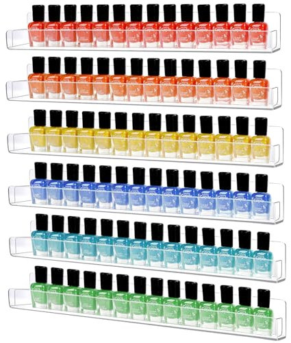 AumVum 6 Stück Nagellack Organizer Wandregal aus Acryl, Paint Rack Wandmontage Kosmetik Display mit Anti-Rutsch Einsätzen, für 90 Flaschen (15 Zoll)