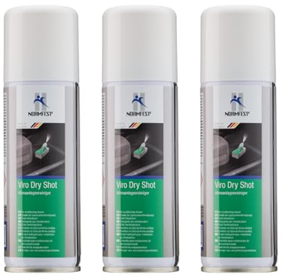 Normfest Viro Dry Shot – Klimaanlagenreiniger und Innenraum-Spray, trockene Vernebelung ohne Rückstände, neutralisiert Gerüche und Keime, Duftnote Frische Wäsche, einfache Anwendung, 3x 100ml