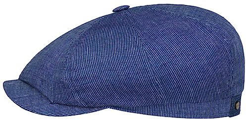 Stetson Hatteras Pandico Flatcap Zweifarbige Mütze 100% Leinen Nadelstreifen Herren Made in EU Frühjahr Sommer blau-weiß 58 cm
