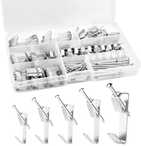 175 Stück Bilderhaken Zum Nageln Stahl, Nägel Mit Haken, Bilder Haken Aufhängen, Silber Fotorahmenhaken Aufhänger, Für Schwere Bilder, Fotorahmen, Spiegeln, Kleidung, 5 Größen