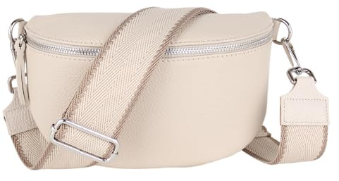 MIRROSI® Bauchtasche Damen, Echtleder, Made in Italy, Umhängetasche, Brusttasche, Crossbody Bag (1 Tasche & 2 Gurte) (Beige (Klassik Beige Taupe), Mittelgroße Tasche (25x16x7cm))