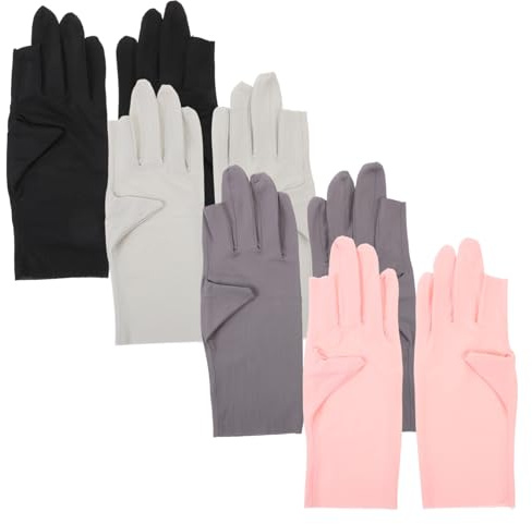 Ipetboom Guantes de Protección UV para Manicura 4 Pares sin Dedos Tamaño Medio Anti-uv Transpirable para Mujer Uso en Salón de Uñas Colores Rosa, Negro, Gris y Gris Claro