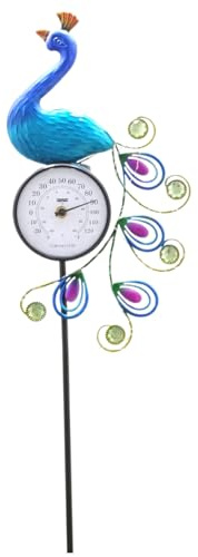 Indicatore di temperatura esterno, termometro per esterni design di pavone luci solari termometro per esterno impermeabile con decorazione per pavoni da 42 pollici per il pace per cortile esterno