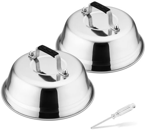 HaWare Cheese Melting Dome, 2 Pcs 9 inch Basting Cover with Heat-Proof Handle, Stainless Steel Burger Bell for Flat Top Griddle- BBQ/Camping/Indoor/Outdoor, 23 x 8.5 cm, Dishwasher Safe