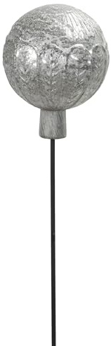 Posiwio dekorativer ausgefallener Gartenstecker mit geprägter Rosenkugel Glaskugel in Cracklee-Optik Silber rosa hellgrün und 2 möglichen Größen (Silber, groß)