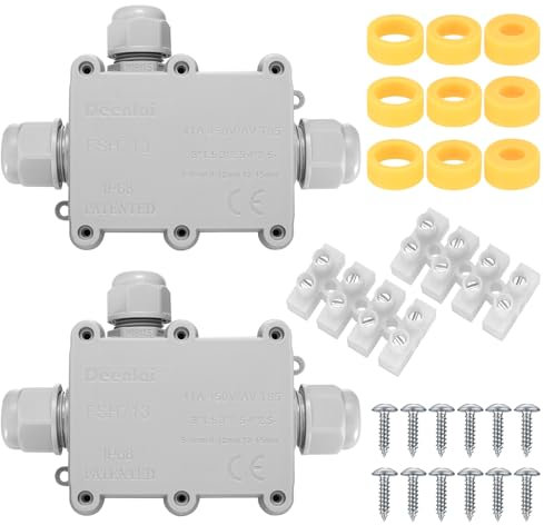 2 Pcs IP68 Waterproof Junction Box Outdoor, 3 Way Outdoor Electrical Cable Connectors, Waterproof Electrical Junction Box for 5-15MM Diameter Cable Connection Wire Connectors, grey
