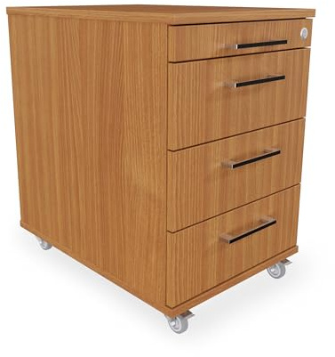 Eigentlich Rollcontainer Rollschrank, 43x60x65cm, Buche | Büroschrank Schreibtischunterschrank mit 3 Schubladen und Materialauszug, rollbar, abschließbar, hauseigene Fertigung