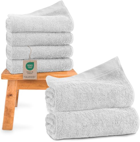Hausfelder Premium Handtücher Set, 70x140cm, Hellgrau | Baumwolle Duschhandtuch 70x140 cm und Handtuch 50x100 cm aus 100% Baumwolle 500g/m²