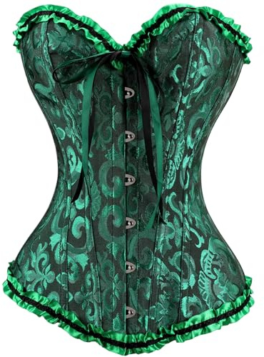 Demays Corset Tops for Women,Bustier Shapewear Lingerie,Lace Tied Renaissance Overbust Corset Push Up Bodysuit(US,XX-Large,Black Green)