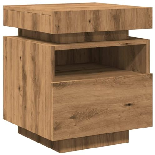 vidaXL Armoire de Chevet et lumières LED chêne Artisanal 40x39x48,5 cm, Table d'appoint, Armoire de lit, Table d'appoint pour Chambre à Coucher