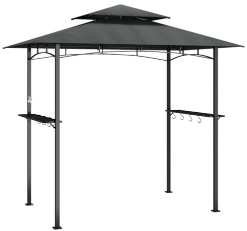 Markise Pavillon Terrassenüberdachung Partyzelt - Grillpavillon mit Seitenregalen Anthrazit 240x150x243 cm Stahl für Terrasse Festival Party Camping