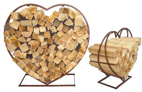 Brennholz Regal Stapelregal Kaminholz Design Herz rost-optik 2er Set Stapelhilfe pulverbeschichtet