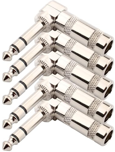 RUNCCI-YUN 5 Stück 6.35mm TRS Stecker 3 Polig 90 Grad rechtwinkliger Stereo 6.35mm TRS Löten Audio Stecker,Silber,Löt-Typ, DIY-Audio-Stecker für Lautsprecher Mikrofon Mixer Kabel