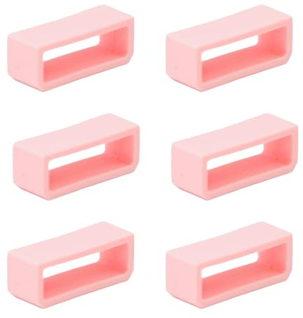 Tabanzhe 6PCS 20mm Pink Silicone Watch Band Strap Keepers Loops Rings - Universal Watch Band Retainer