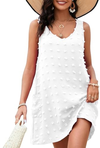 Zetieny Dam strandklänning sommarklänning strandtunika sommar bikini cover up V-ringad strandponcho, Vit, M