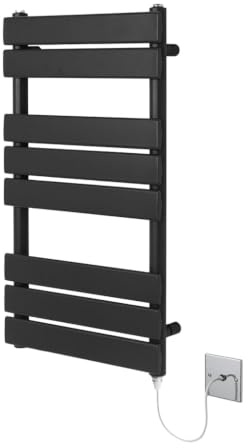 Richmond Black Electric Heated Towel Rail 400mm W x 800mm H | Flat Panel, Bathroom Towel Radiator, Wall Mounted