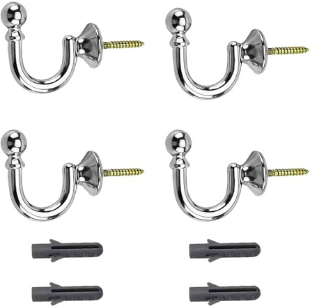 4 Pack U-Shaped Heavy Duty Metal Curtain Tieback Hooks,Aluminum Alloy Window Drapery Holdback Wall Hooks,Clothes Coat Keys Towel Hanger Holder for Home Decor，Silver