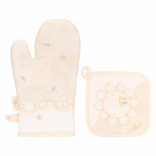 THUN Set presina e guantone, 100% cotone, Collezione Elengance, presina 17 x 17; guantone 18 x 30 cm
