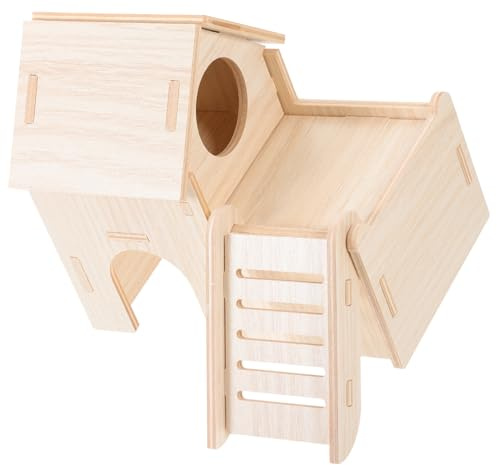 Milisten Maison Bois pour Hamster Cachette Naturelle Résistante Et Confortable Abri Sécurisé pour Petits Rongeurs comme Hamsters Souris Et Gerbilles Maison Douillette Bois Massif Structure