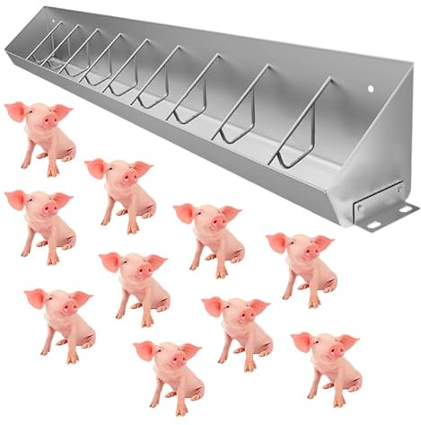 Futtertrog Für Vieh 5 8 10 Bit Schweinefuttertrog Vieh, große Kapazität, Edelstahl Wasser- und Futtertrog für Schweine in Pflege/Enten/Gänse/Hühner, Nutzgeflügel/Kleintierfuttertröge(2m/6.6ft 10bit)