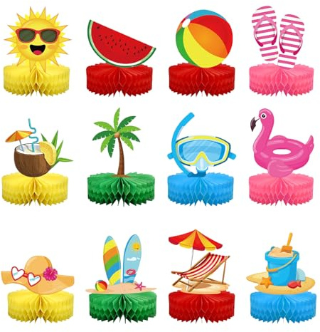 Kotkiddy 12 Stück Sommer Strand Waben Tischdekoration Sommer Pool Waben Tischdekoration Pool Party Tischdekoration Hawaiianisches Thema Geburtstag Tischdekoration Für