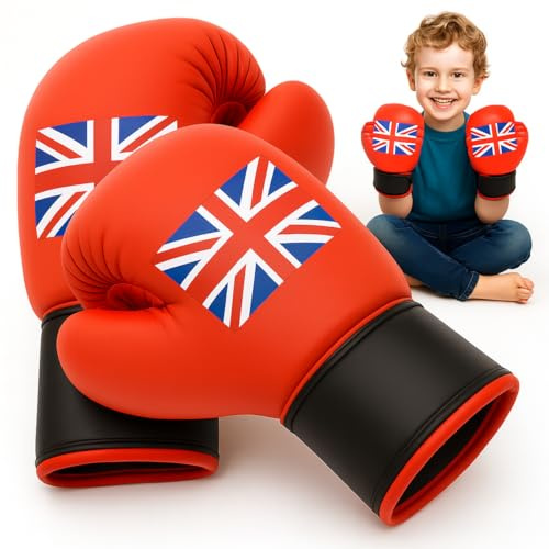 Toyana Kids Boxing Gloves Set for Sparring Punch Bag Practice Pairs, UK Flag Design, Junior Mitts Training Boxing Gloves for Kickboxing, Muay Thai, Punching Workout Fitness Sports Gift for Boys Girls
