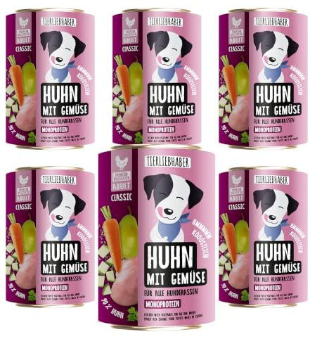 Hundefutter Nass 400g Huhn & Gemüse – Hunde Nassfutter 6x400g Wet Dog Food | Tierärztlich entwickeltes Nassfutter für Hunde mit 90% Fleischanteil – Dog Food leicht verdaulich von TIERLIEBHABER