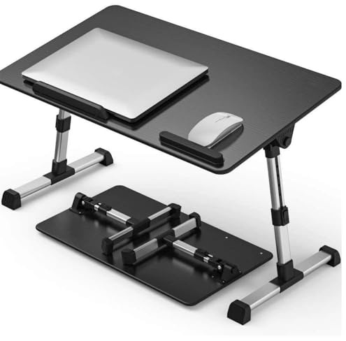 Table pour Ordinateur Portable Ajustable pour Lit et Canapé Hauteur et Angle Réglables Pliable avec Tiroir et Support pour Tablette Idéale pour Les Ordinateurs (Noir, 60x33 cm)