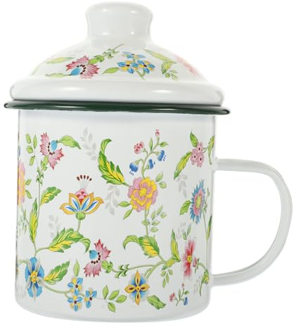 NOLITOY Tasse 500ml en Émail Épaissi Couvercle, Style Rétro Campagnard, Multi-fonctionnelle et Confortable pour Accessoires Maison