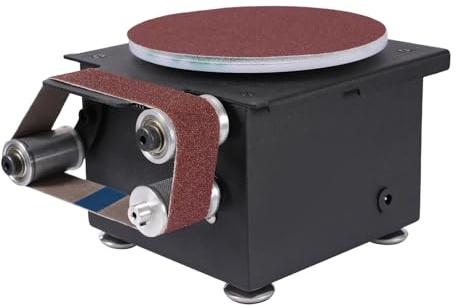 Mini Bandschleifer, Elektrischer Bandschleifer mit 7 Geschwindigkeiten, Band und Tellerschleifer, 100W 4250-8500 U/min mit 10 Schleifbändern & Zubehör für Holz/Metall