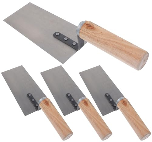 SAFIGLE 4 pièces Truelle Inoxydable pour Enduit et Plâtre Couteau Stucateur avec Manche Bois Ergonomique Outils Maçonnerie pour Pose Carrelage et Finition Ciment