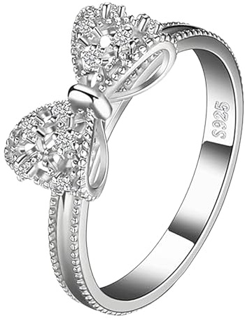Womens 925 Sterling Silver Bow Rings for Ladies Promise Rings Her Bow Stacking Ring for Daughters Mom Sister Wife Friends