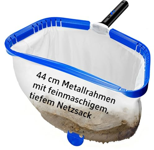 ROMIVO 17.5 (44 cm) Poolkescher Feinmaschig, Aluminiumrahmen, ohne Stab | Großer Teichkescher und Poolskimmer für Algen und Schmutz; 44 cm Kescherkopf mit feinem Netz, Stab nicht enthalten