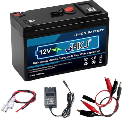 JHKJ 12 Volt Lithium Battery 12V 6Ah 8Ah 10Ah 12Ah 15Ah Rechargeable Battery for Solar/Outdoor Camping/Off-grid Systems 0-180W Motor Kits with BMS,12V10Ah Charger