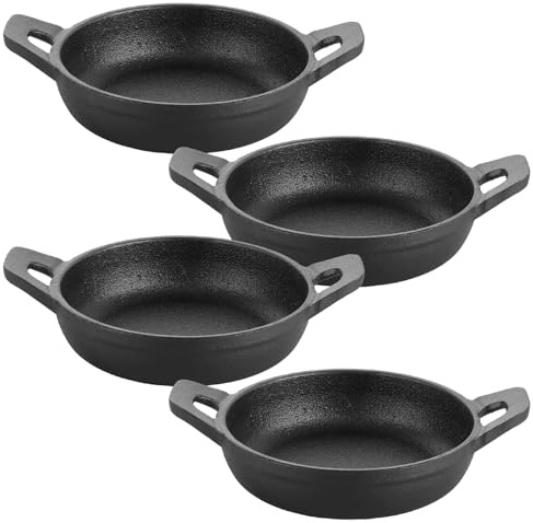 LDHHYH Set of 4 Mini Cast Iron Pan, 12cm Round Small Skillet, Pre-Seasoned Non-Stick Individual Frying Pans with Handle for Outdoor BBQ Grilling and Sunday Roast Side Dishes