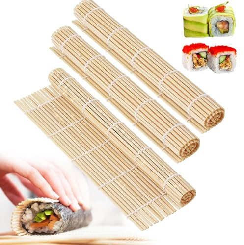 YIPFEN 3-teiliges Sushi Bambusmatten-Set 21 x 21 cm Sushi Set für selbstgemachte Sushi-Rollen Wiederverwendbar für Anfänger und Küche