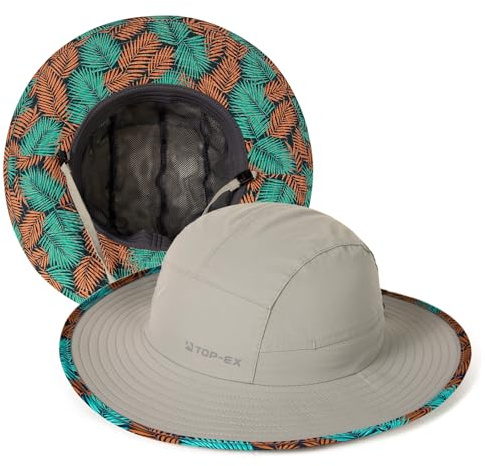 TOP-EX Wasserdichter Sonnenhut Herren Damen UPF 50+ Breite Krempe | 100 % Nylon, Mesh-Futter, 7,6 cm Krempe, abnehmbarer Kinnriemen, faltbar; ideal für Wandern, Angeln, Camping und Reisen