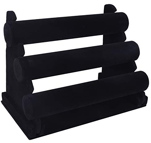AUTOARK Porta Braccialetti,Porta Collana e Orologi,3 Livelli,Espositore di Gioielli e organizzatore,Velluto,Nero,AJU-051