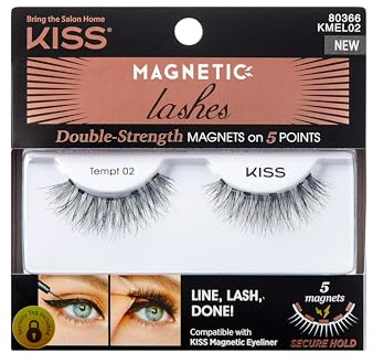 KISS Magnetic Lash Collection 1 Pair of False Eyelashes, Tempt, Reusable Synthetic False Eyelashes With 5 Double Strength Magnets